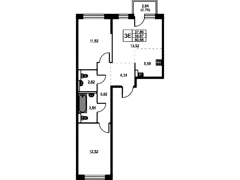 2-комнатная квартира 60.66 м², 13/24 эт., ЖК «Живи! В Рыбацком»
